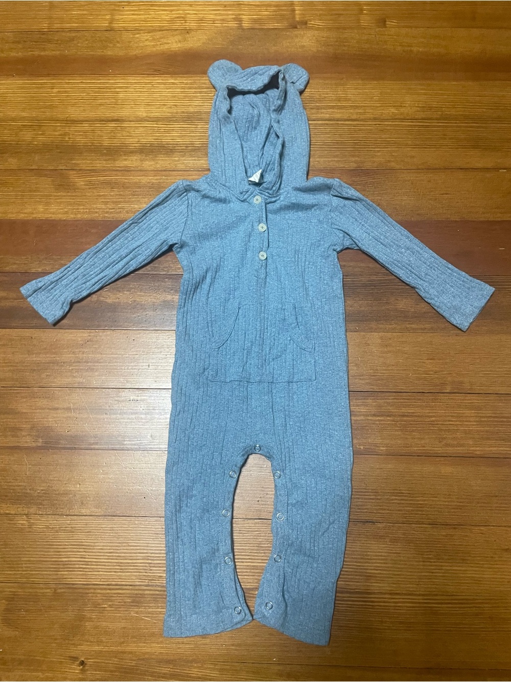 kate quinn Light Blue Ribbed Hooded Footie with Bear Ears Size 18-24 Months